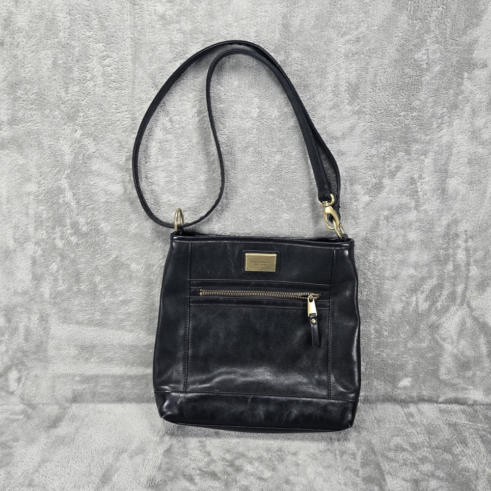 Tignanello Black Leather‎ Crossbody Shoulder Bag Pockets